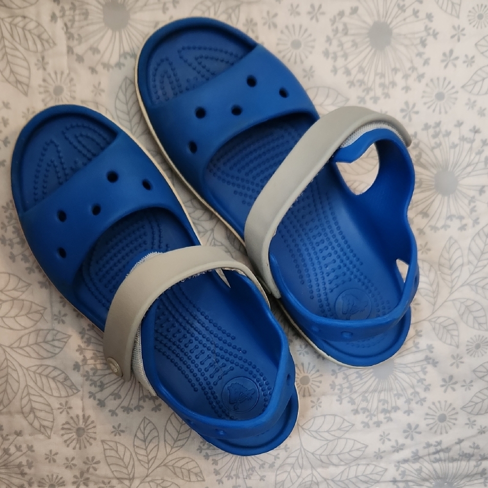 Kids Blue and Gray Croc Sandals